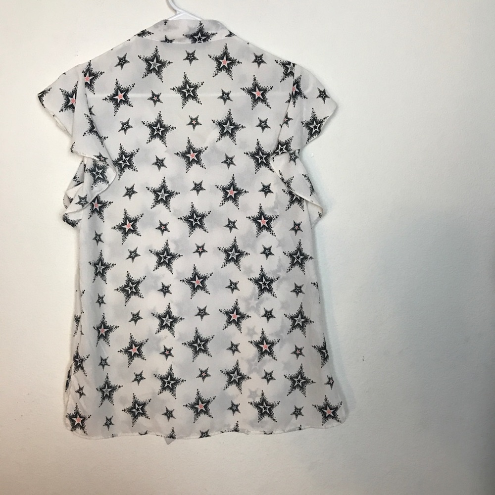 Zara Basic- White Button Up Black Star Blouse - image 3